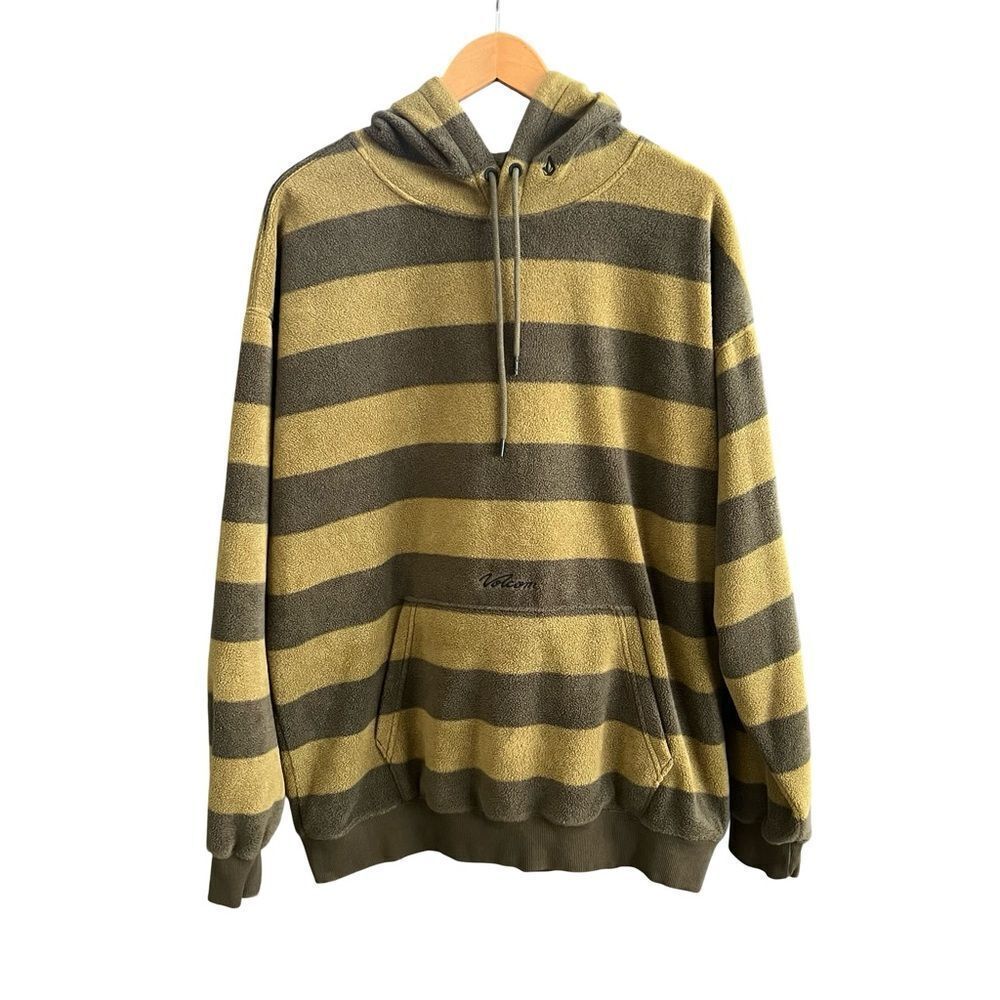 Volcom Large Volcom Throw Exeptions Pullover Hoodie - Fleece Green Striped